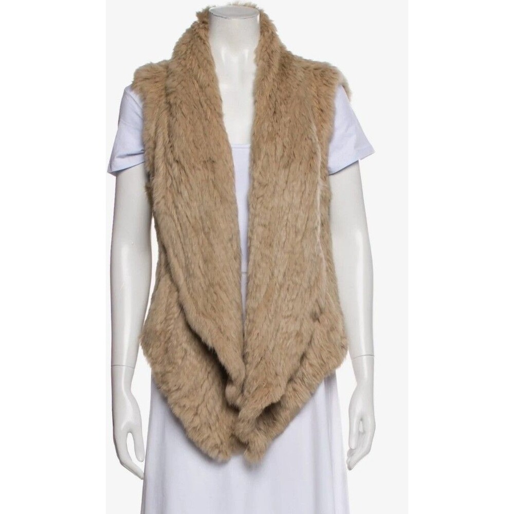 June Designer Women’s Rabbit Fur Vest XSmall Taupe Beige